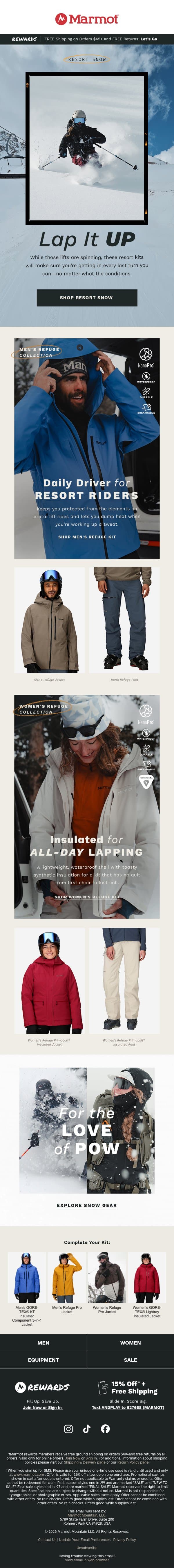 Ski kits to ⬆️ your run count email from Marmot screenshot