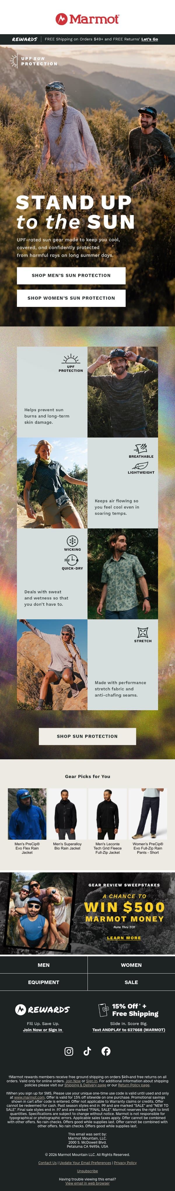 ☀️Stay Sun Safe While Getting After It email from Marmot screenshot