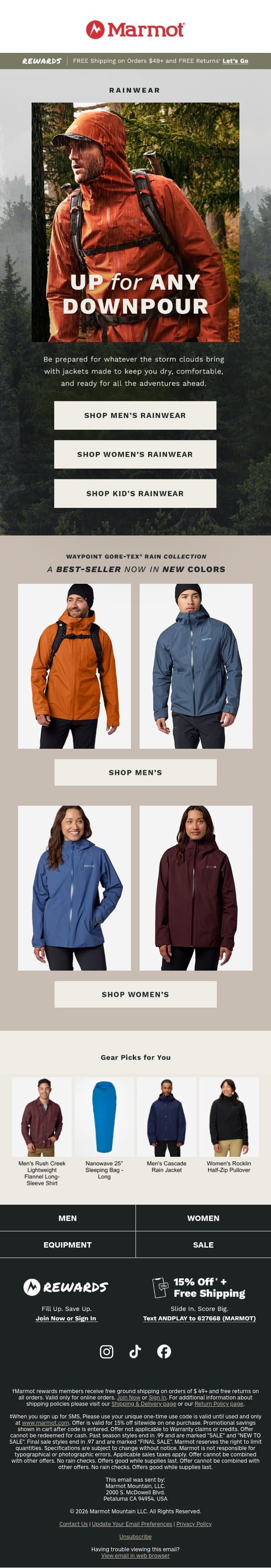 New Gear for Rainy Season 🌧️ email from Marmot screenshot