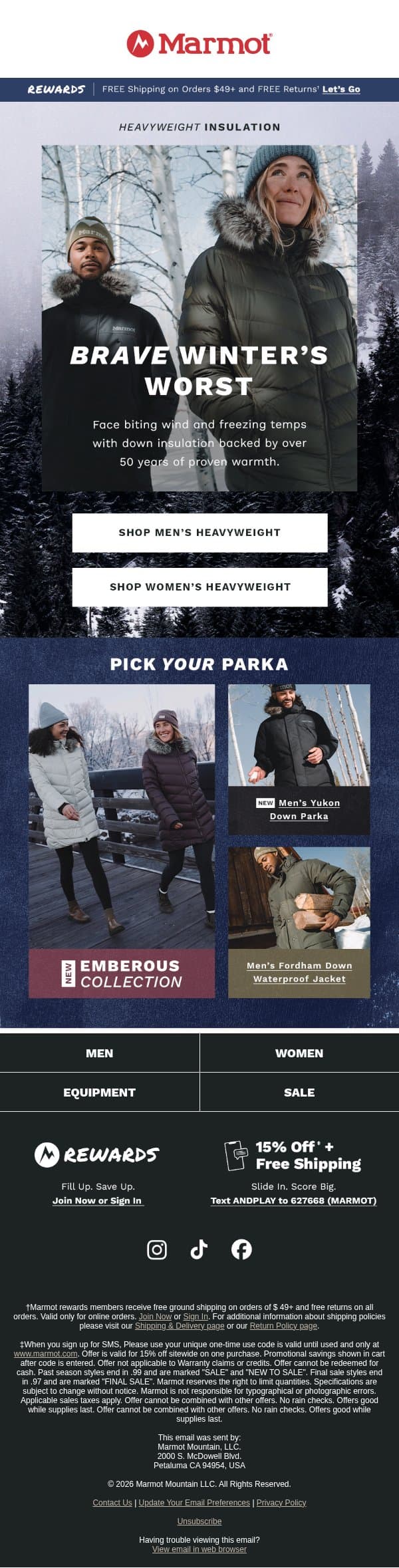 Seriously Warm Winter Coats email from Marmot screenshot