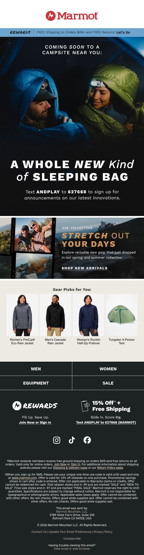 Coming Soon to a Campsite Near You ‼️ email from Marmot screenshot