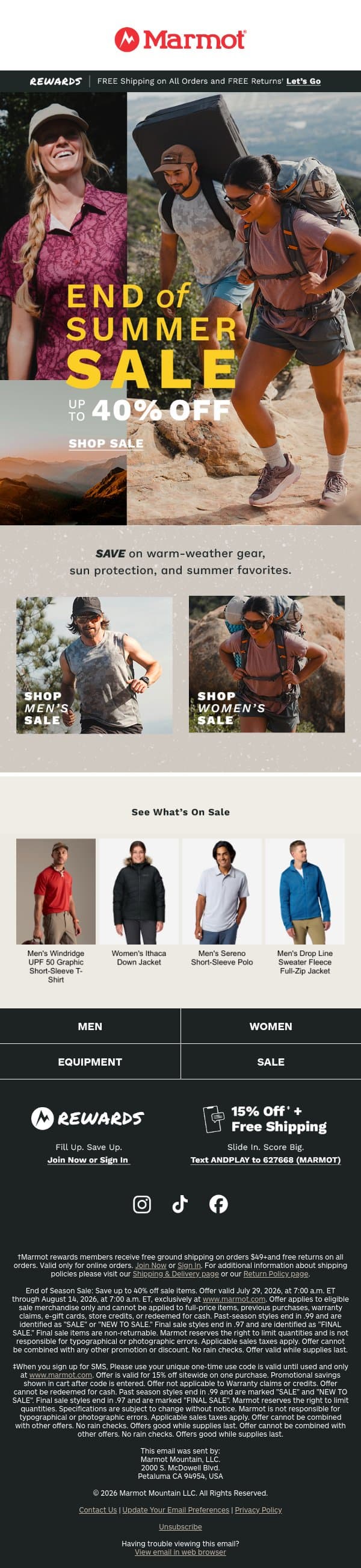 Starting Now: Up to 40% Off Summer Favorites email from Marmot screenshot