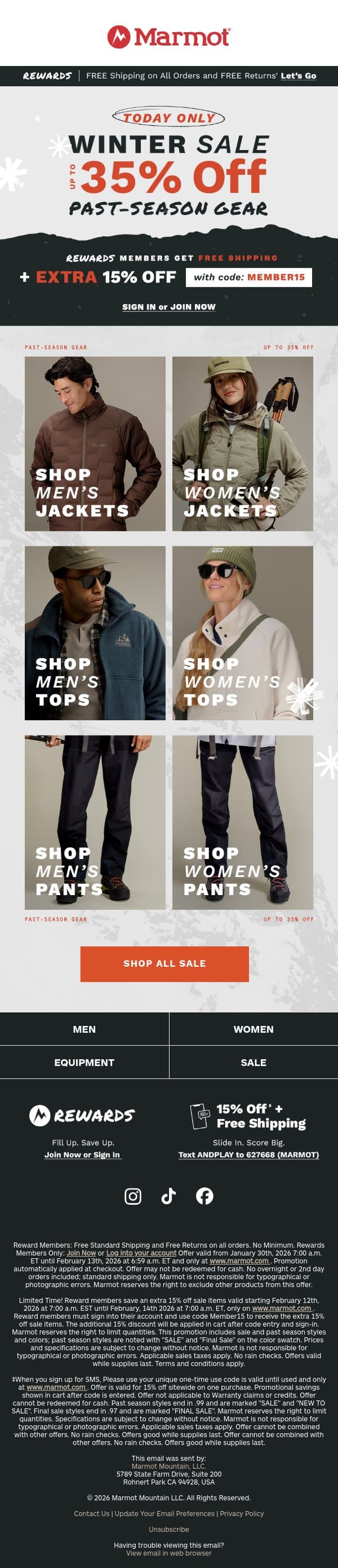 ‼️ LAST CALL: Extra 15% Off Past-Season Gear email from Marmot screenshot