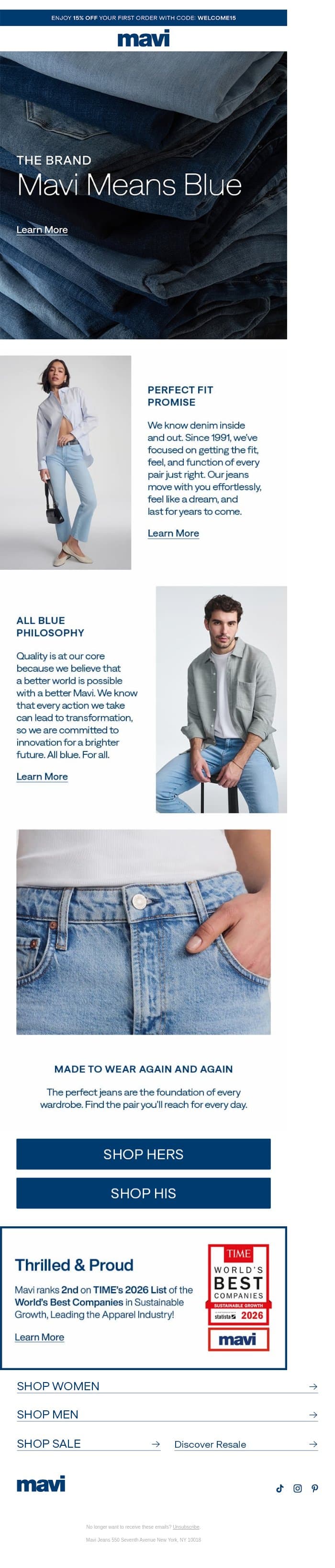 The Power of Great Denim email from Mavi screenshot