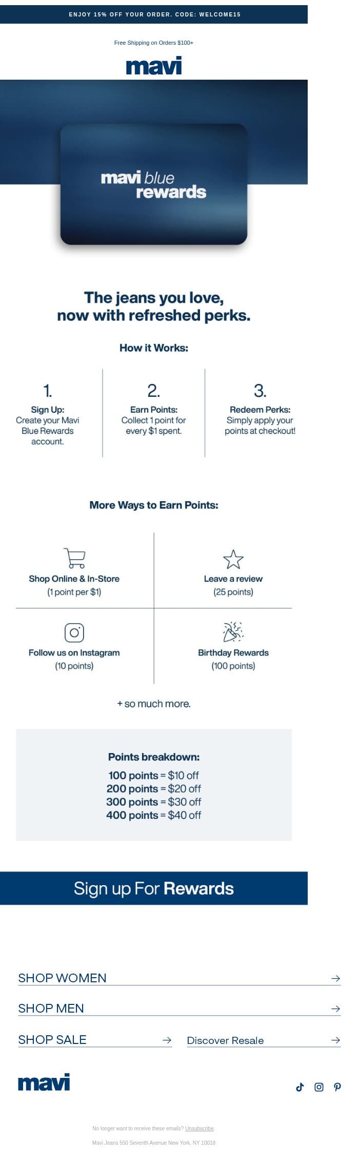 Join Mavi Blue Rewards email from Mavi screenshot
