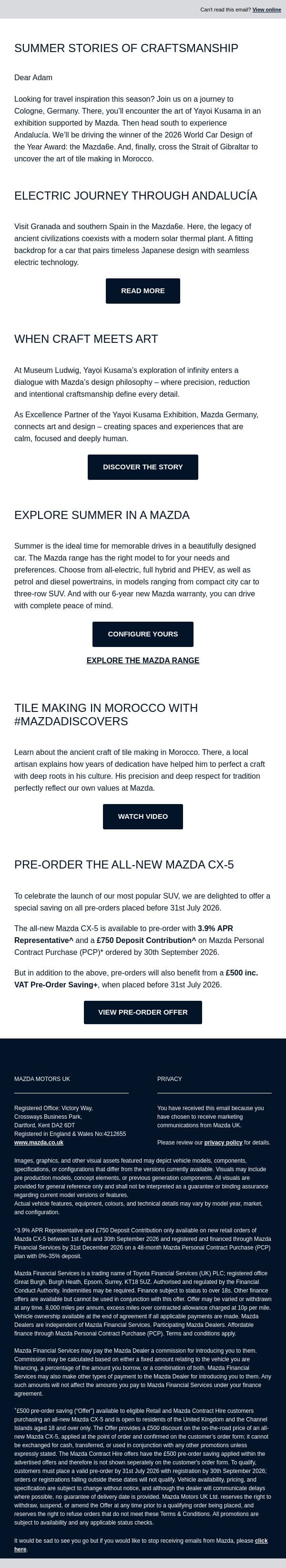 Your Mazda Summer Edition: art, craftsmanship & travel email from Mazda screenshot