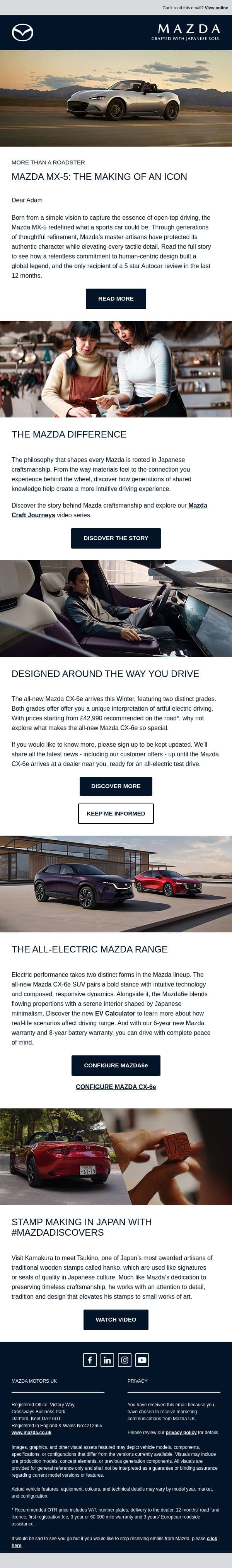 Your Mazda Autumn Edition: the Mazda difference email from Mazda screenshot