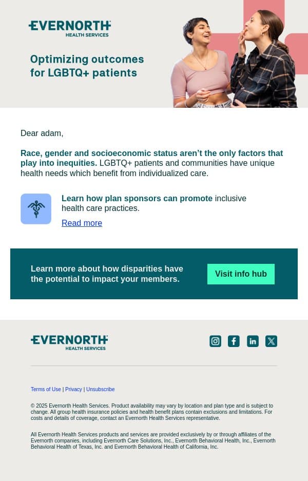 Recognizing unique health needs of LGBTQ+ patients email from MDLIVE screenshot