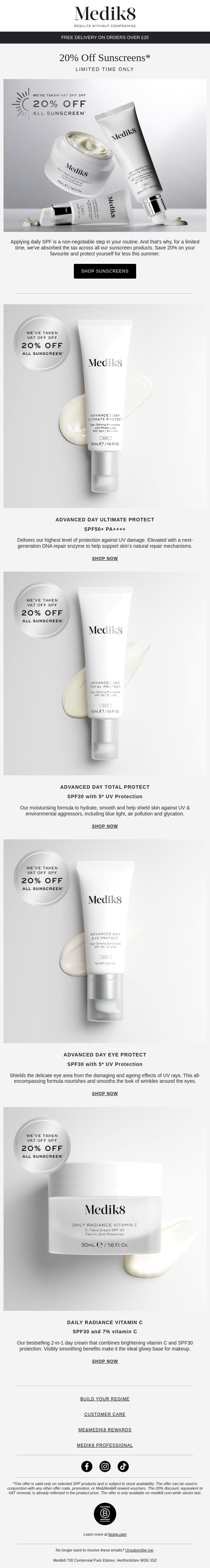 We’ve taken the VAT off SPF email from Medik8 screenshot