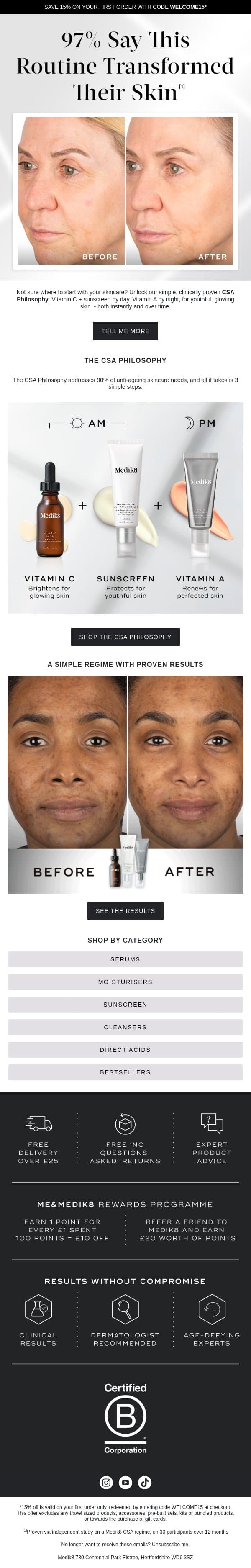 97% say this routine transformed their skin email from Medik8 screenshot