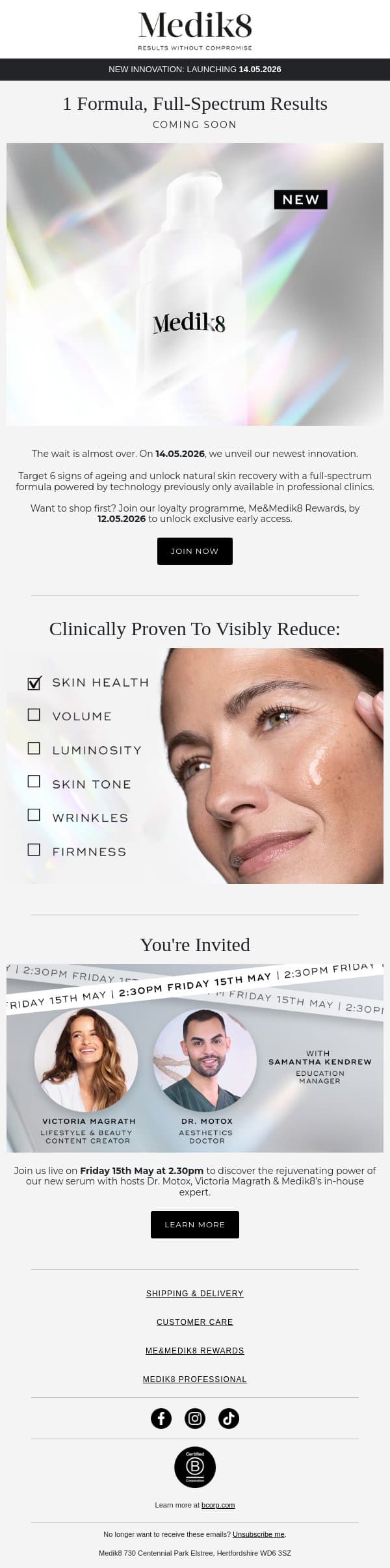 A new era of skin rejuvenation is coming email from Medik8 screenshot