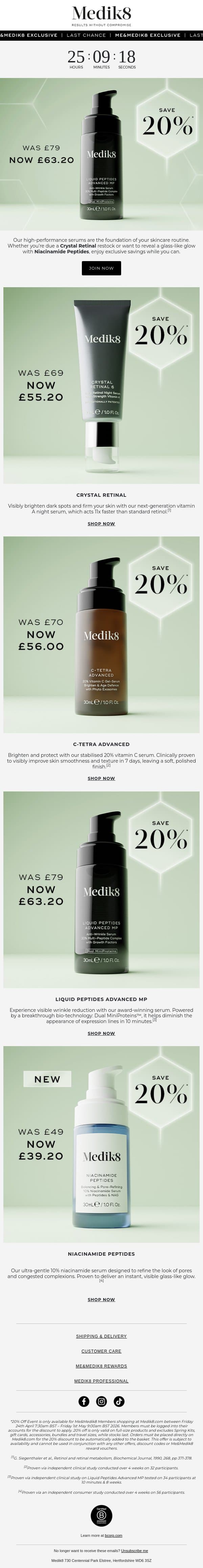 Last chance | 20% off ends soon email from Medik8 screenshot