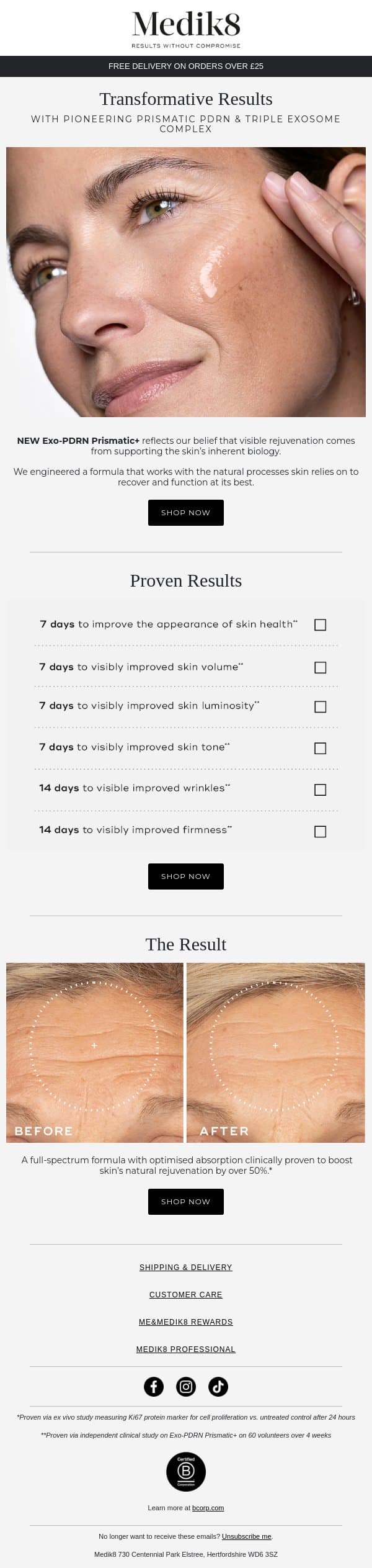 +50% boost in visible skin rejuvenation* email from Medik8 screenshot