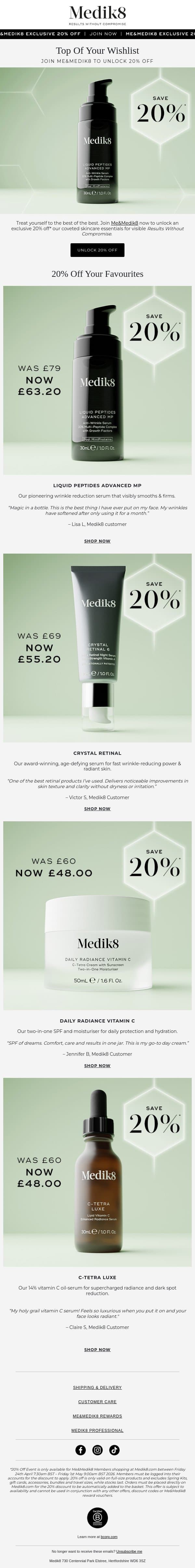 20% off bestsellers you’ll love email from Medik8 screenshot