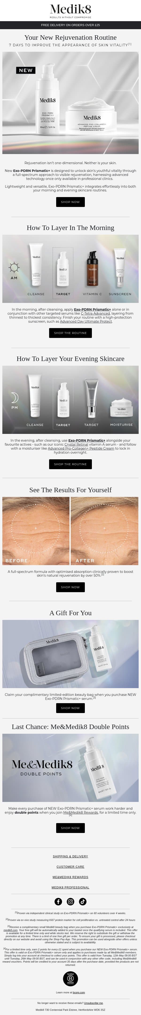 Where NEW Exo-PDRN Prismatic+ fits in your routine email from Medik8 screenshot