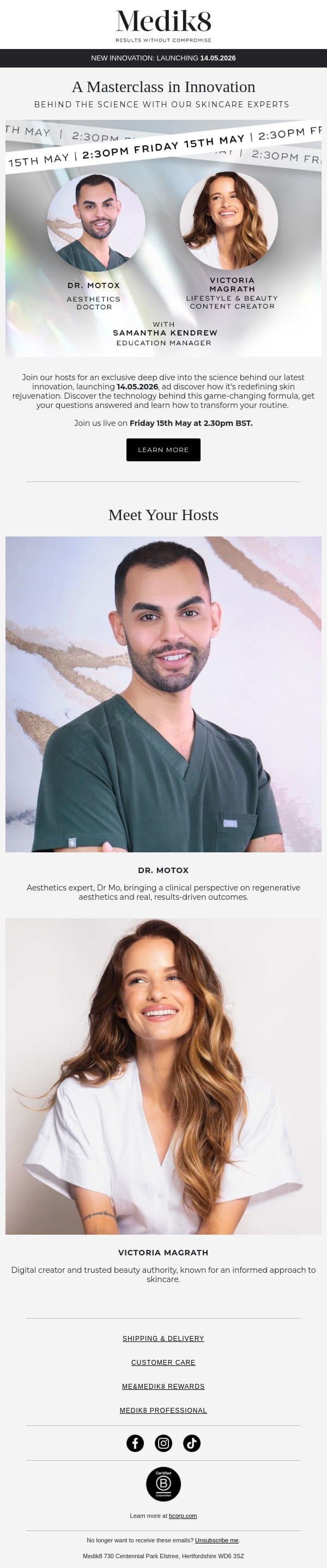 You’re invited: Exo-PDRN Prismatic+ masterclass email from Medik8 screenshot