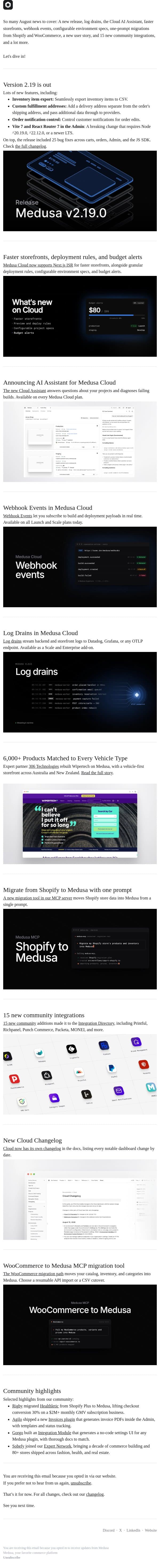 August'26 Highlights email from Medusa screenshot