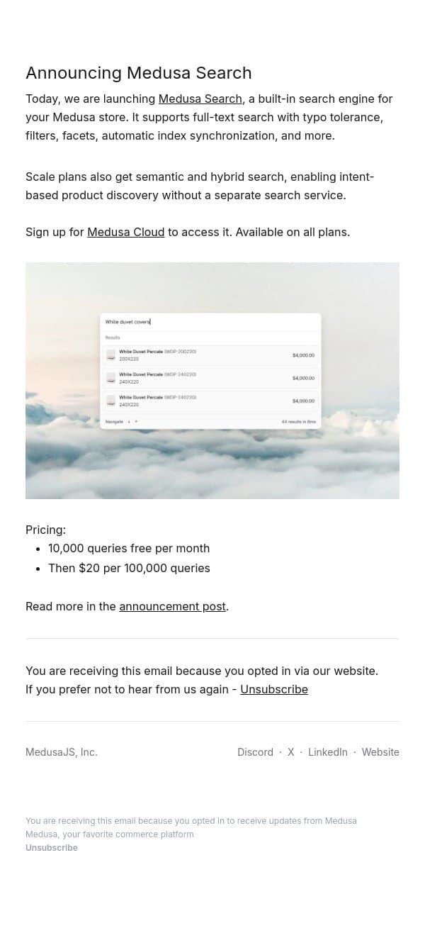 Announcing Medusa Search email from Medusa screenshot