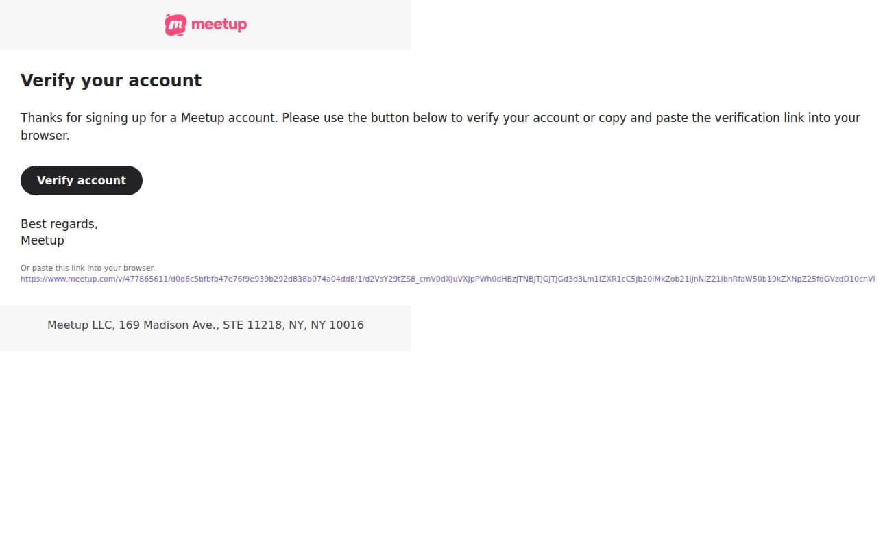 Important: Verify your Meetup account email from Meetup screenshot