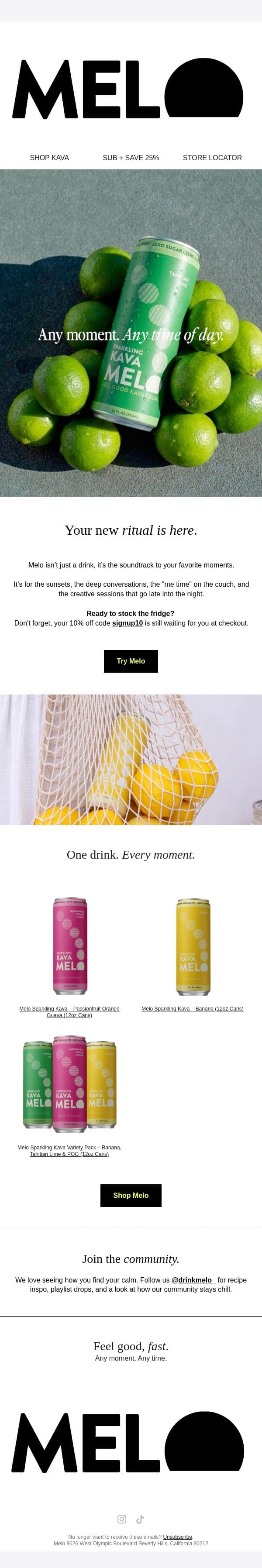 Banana, Tahitian Lime or POG? email from Melo screenshot