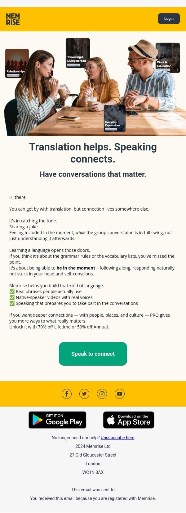 How connection really happens email from Memrise screenshot