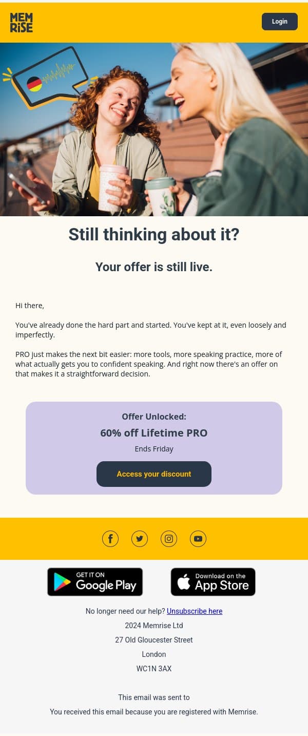 Don't miss your offer email from Memrise screenshot