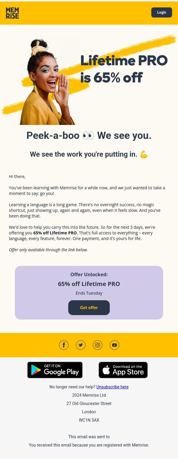 This one's for you email from Memrise screenshot