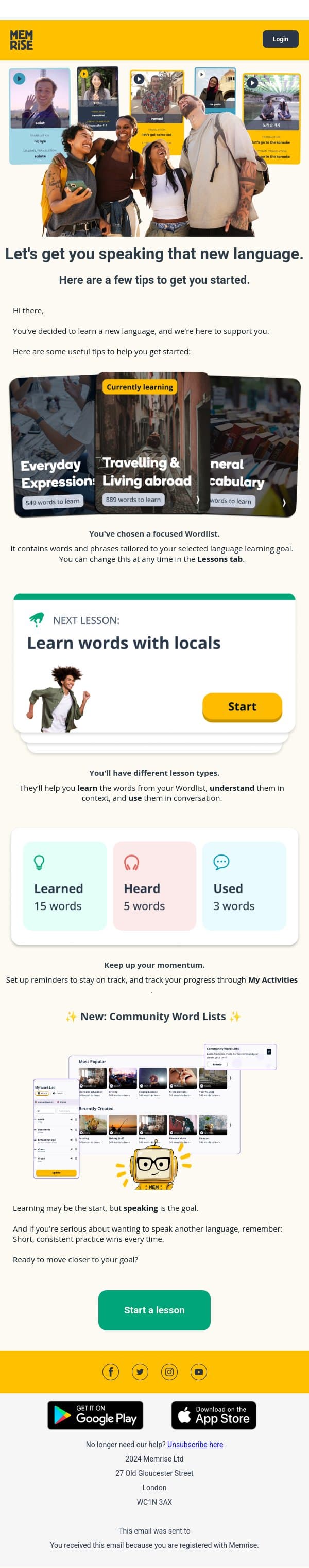 Welcome to Memrise! 🎉 email from Memrise screenshot