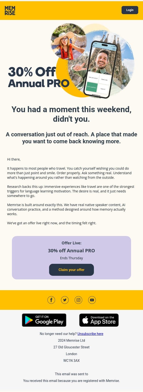 You couldn't follow the conversation. That's fixable. email from Memrise screenshot