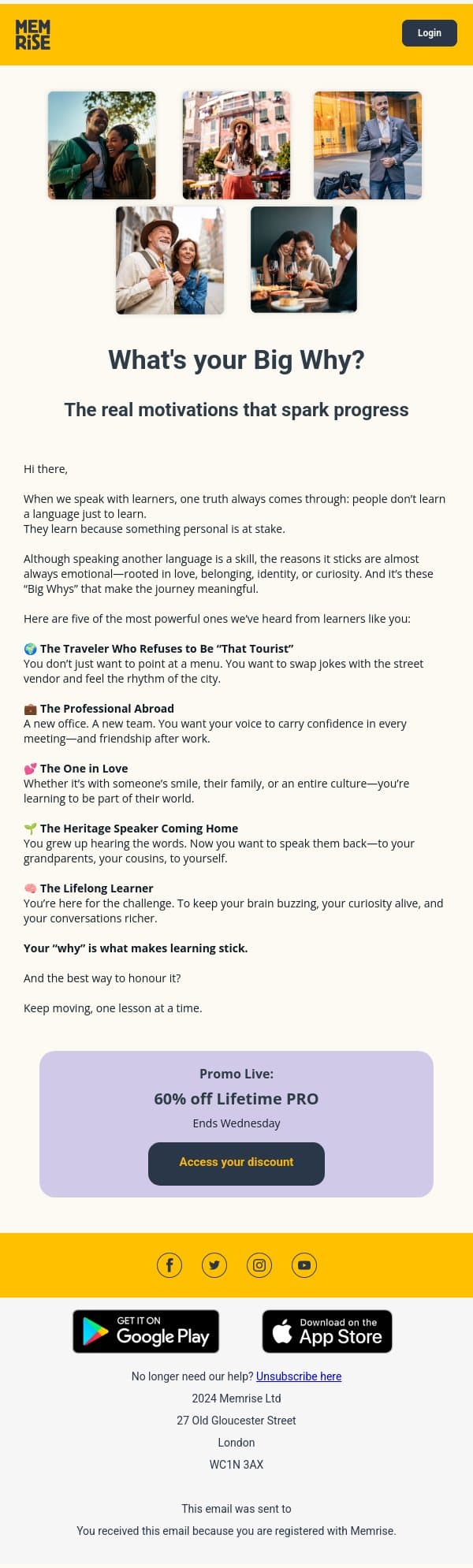 5 real reasons people learn a new language email from Memrise screenshot