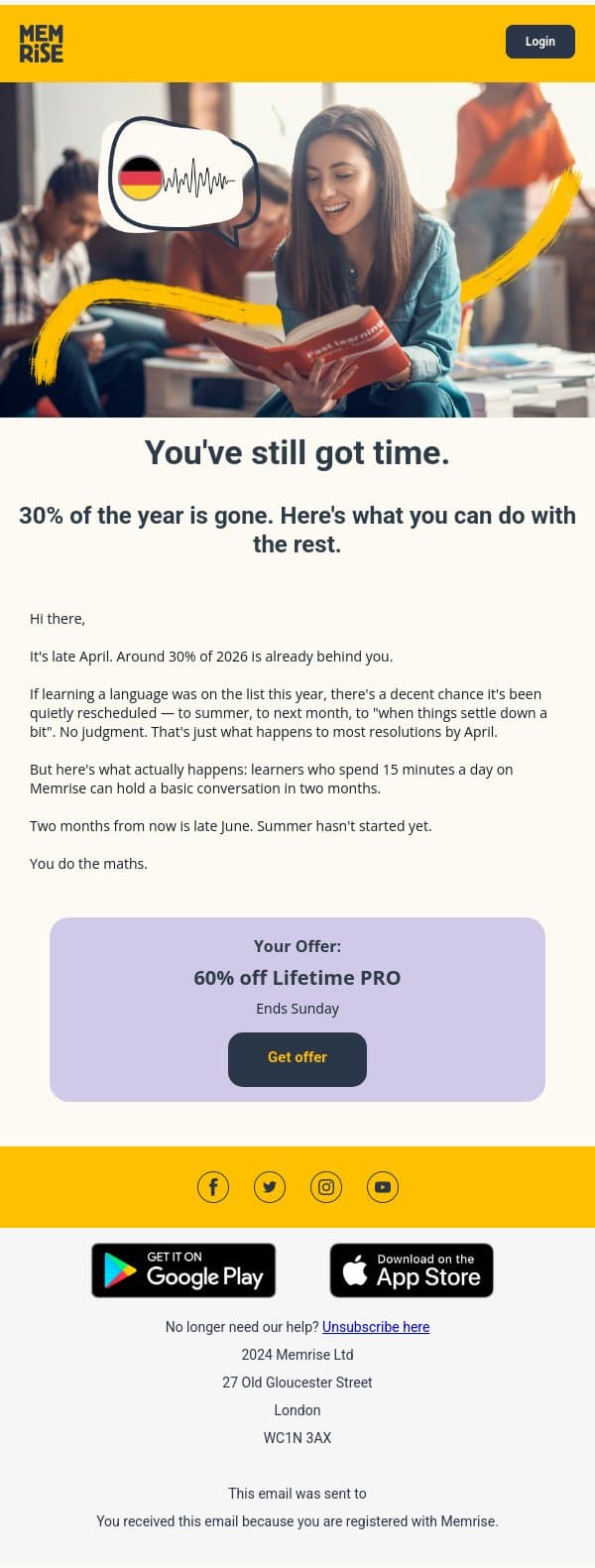 Four months in. How's that resolution going? email from Memrise screenshot