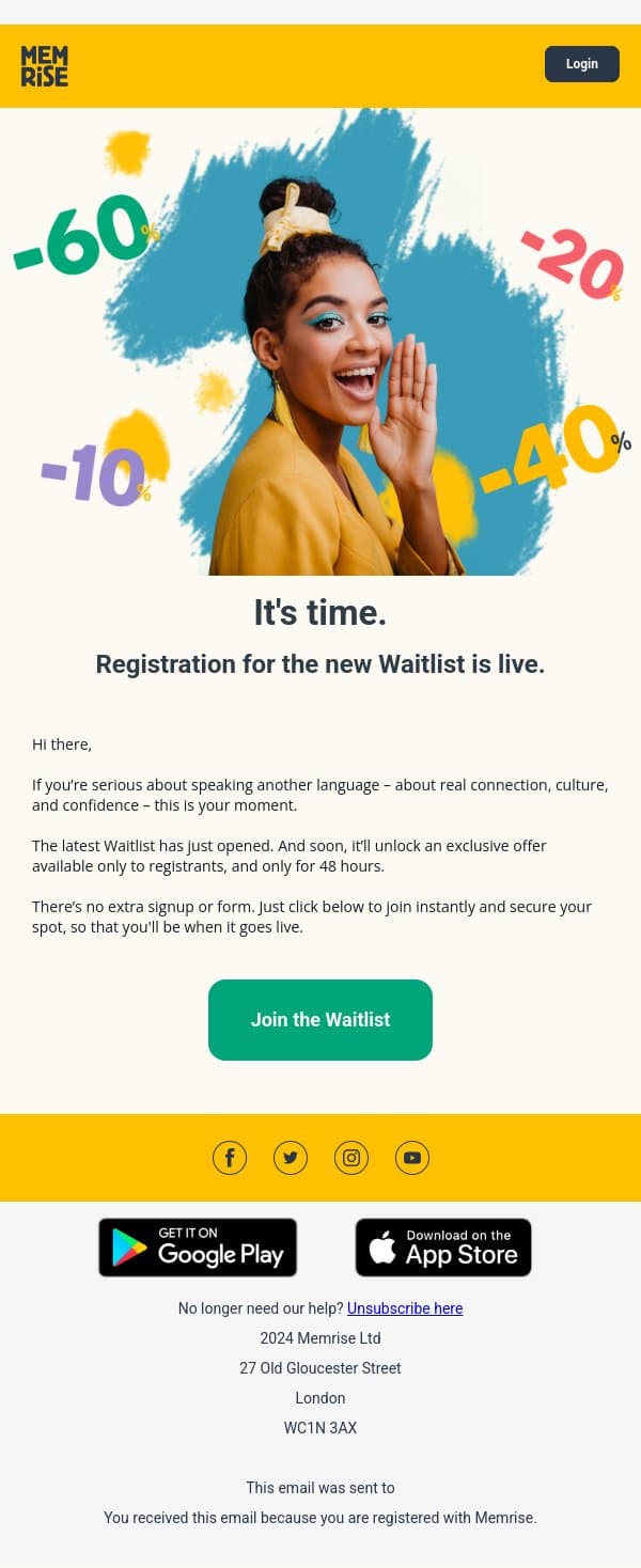 The next Waitlist is now open email from Memrise screenshot