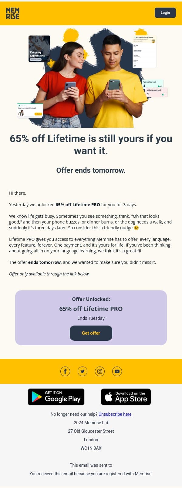 Look at you go!🙌 email from Memrise screenshot