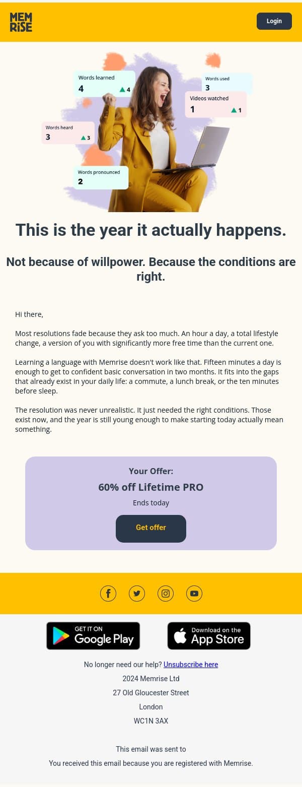 Some resolutions were always going to make it. email from Memrise screenshot