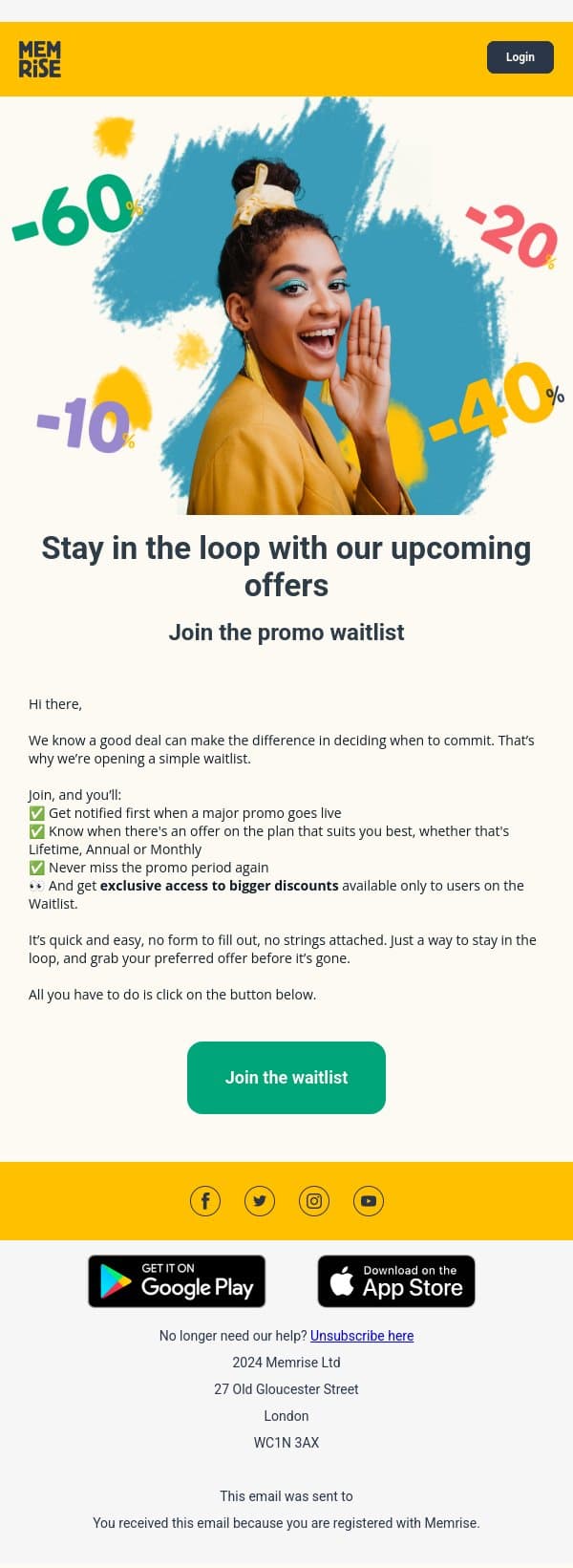 Be the first in line email from Memrise screenshot