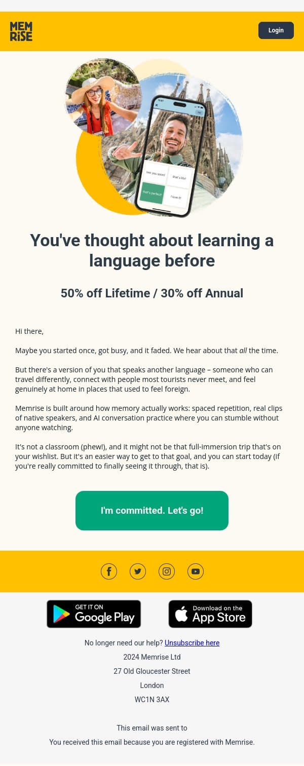 It's here. Your exclusive offer is live. email from Memrise screenshot