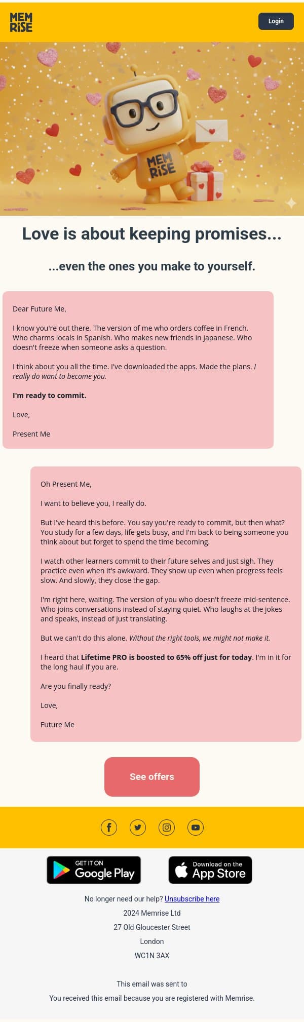 A love letter (sort of) email from Memrise screenshot
