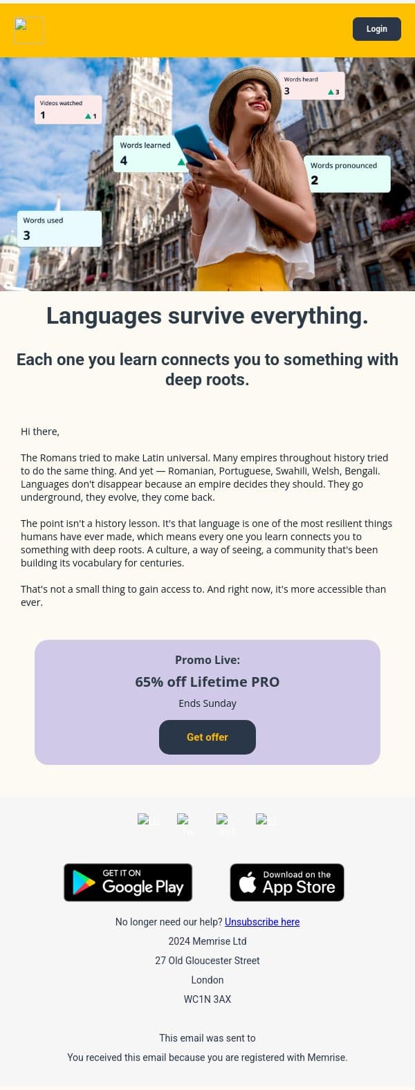 The Roman Empire had a language policy. It didn't work. email from Memrise screenshot