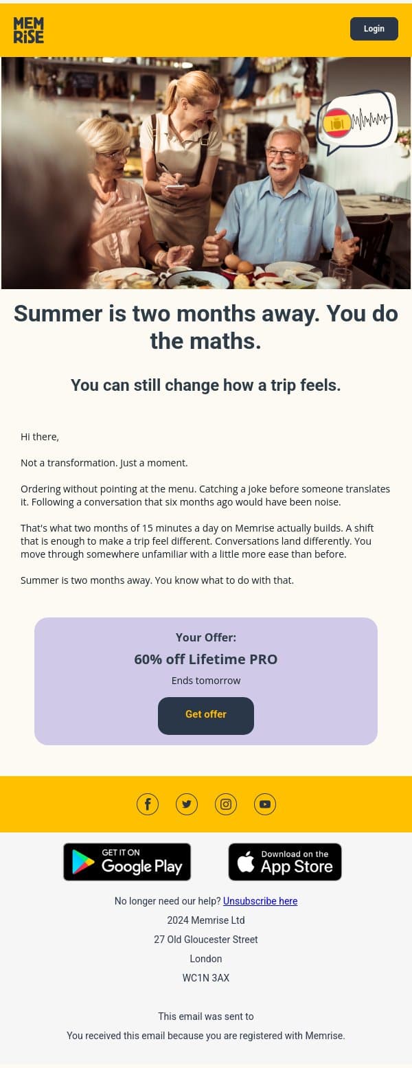There's a specific moment waiting for you this summer. email from Memrise screenshot