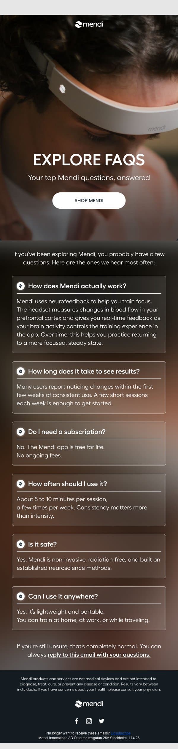 People ask us these questions all the time email from Mendi screenshot