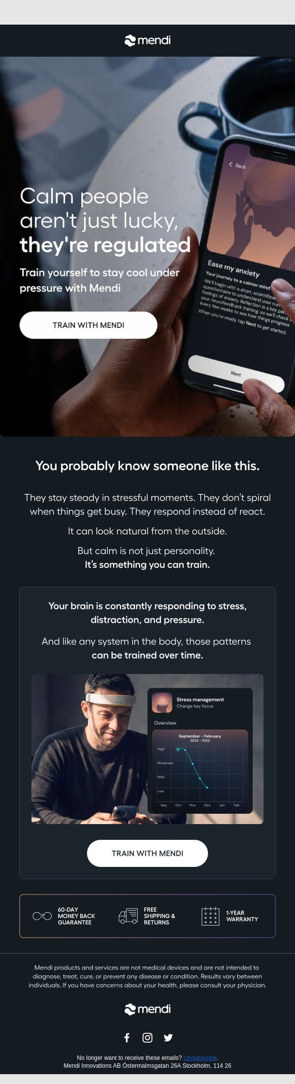 Some people can stay calm under pressure. Why? email from Mendi screenshot