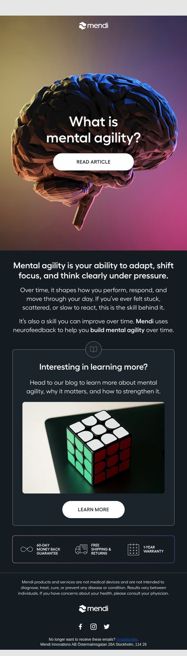 Mental agility might be your biggest advantage email from Mendi screenshot