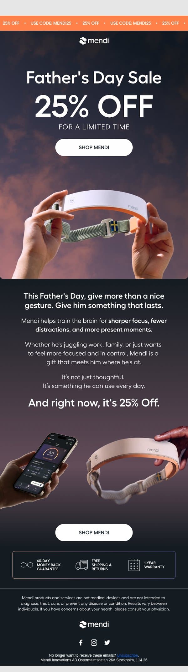 Father's Day Sale: 25% Off email from Mendi screenshot