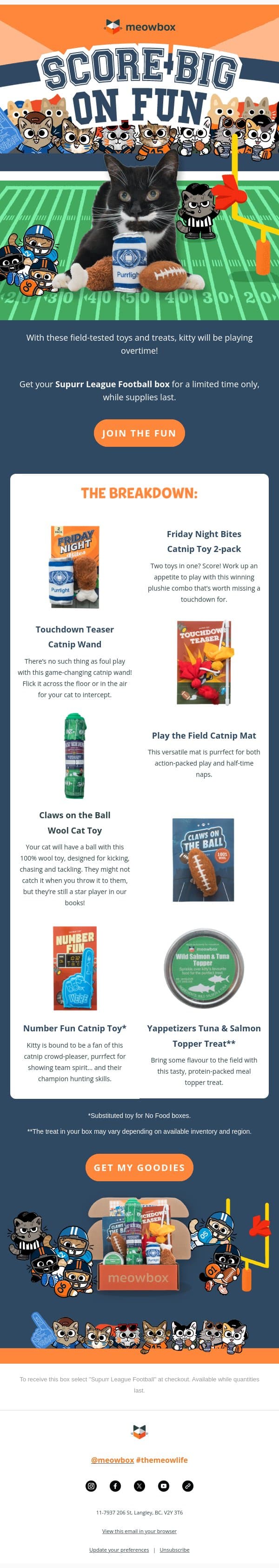 Get your Supurr League Football box! 🏈 email from MeowBox screenshot