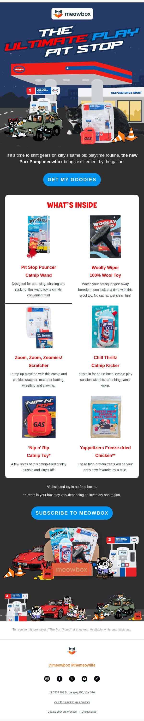 Get revved and ready to play with this all-new box ⛽ email from MeowBox screenshot