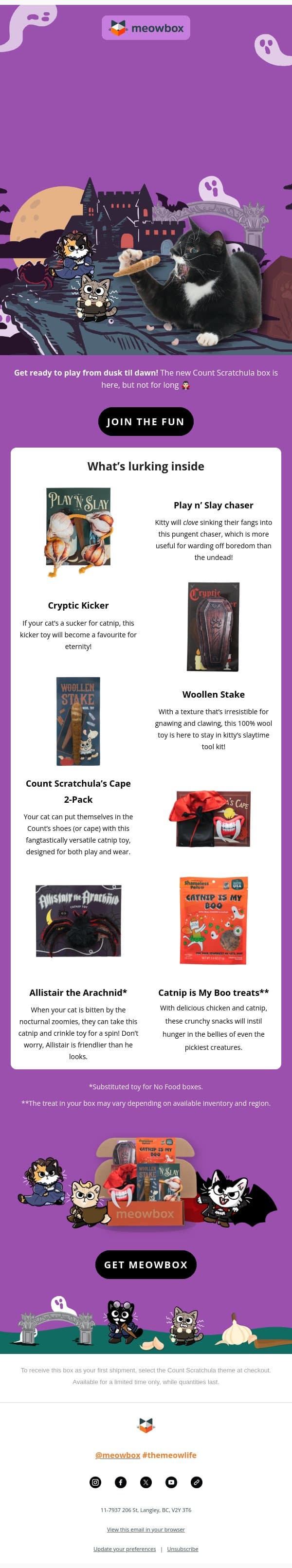 Count Scratchula is here 🧛‍♂️🦇 email from MeowBox screenshot
