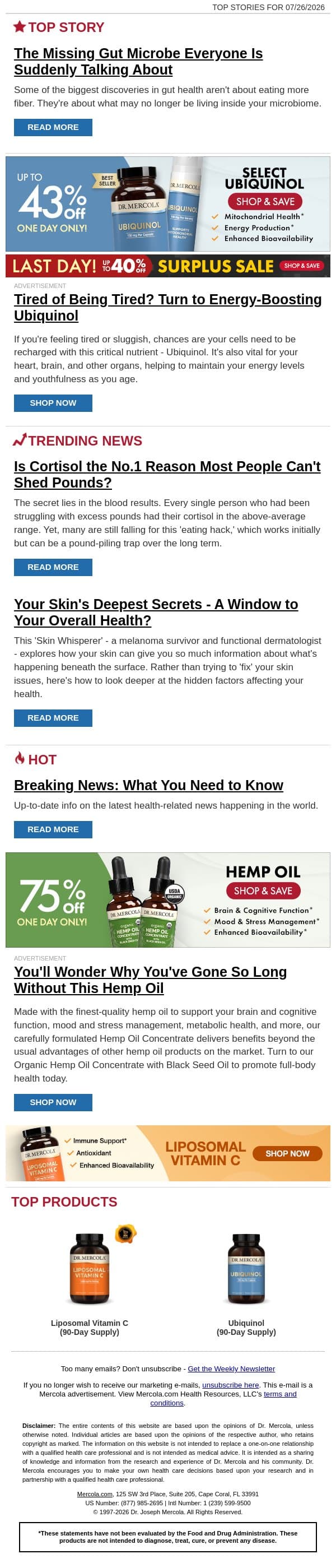 The Missing Gut Microbe Everyone Is Suddenly Talking About email from Mercola screenshot