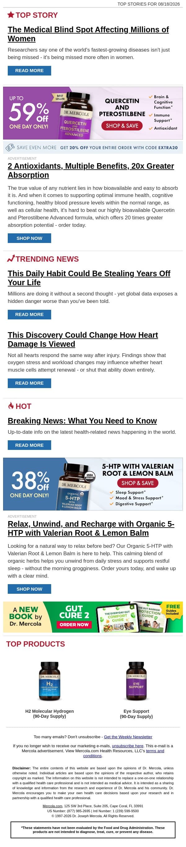 The Medical Blind Spot Affecting Millions of Women email from Mercola screenshot