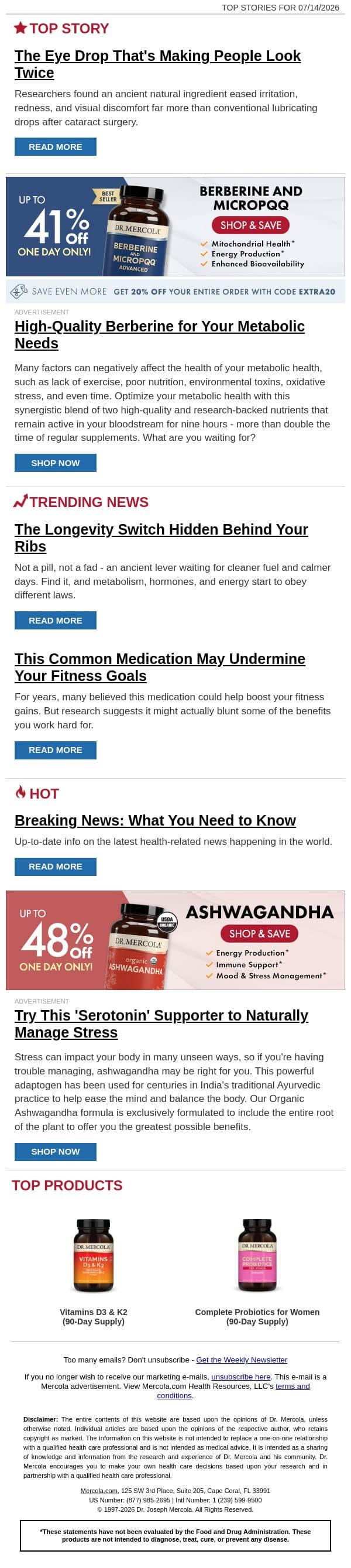 The Eye Drop That's Making People Look Twice email from Mercola screenshot