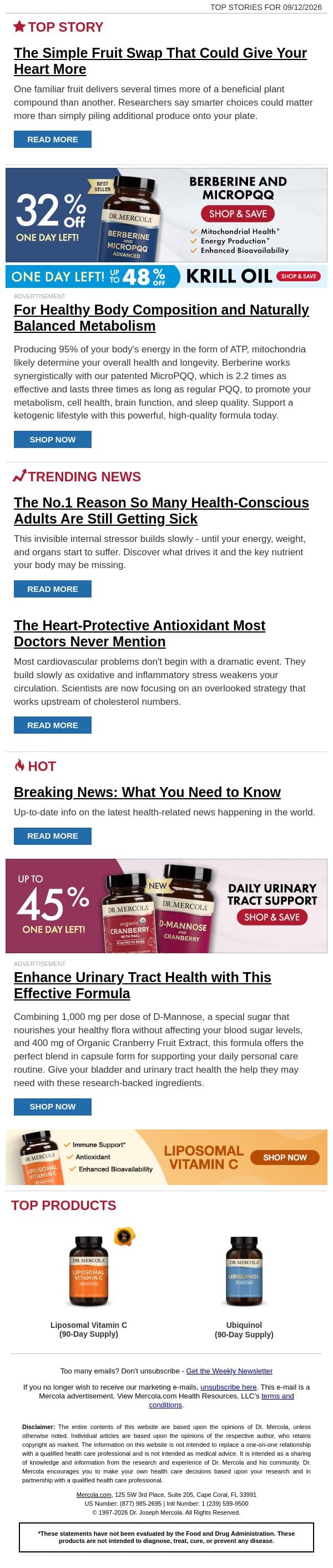 The Simple Fruit Swap That Could Give Your Heart More email from Mercola screenshot